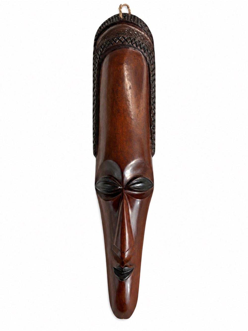 Vintage African Tribal Wood Mask Hand Carved Long Face Wall Hanging Folk Art